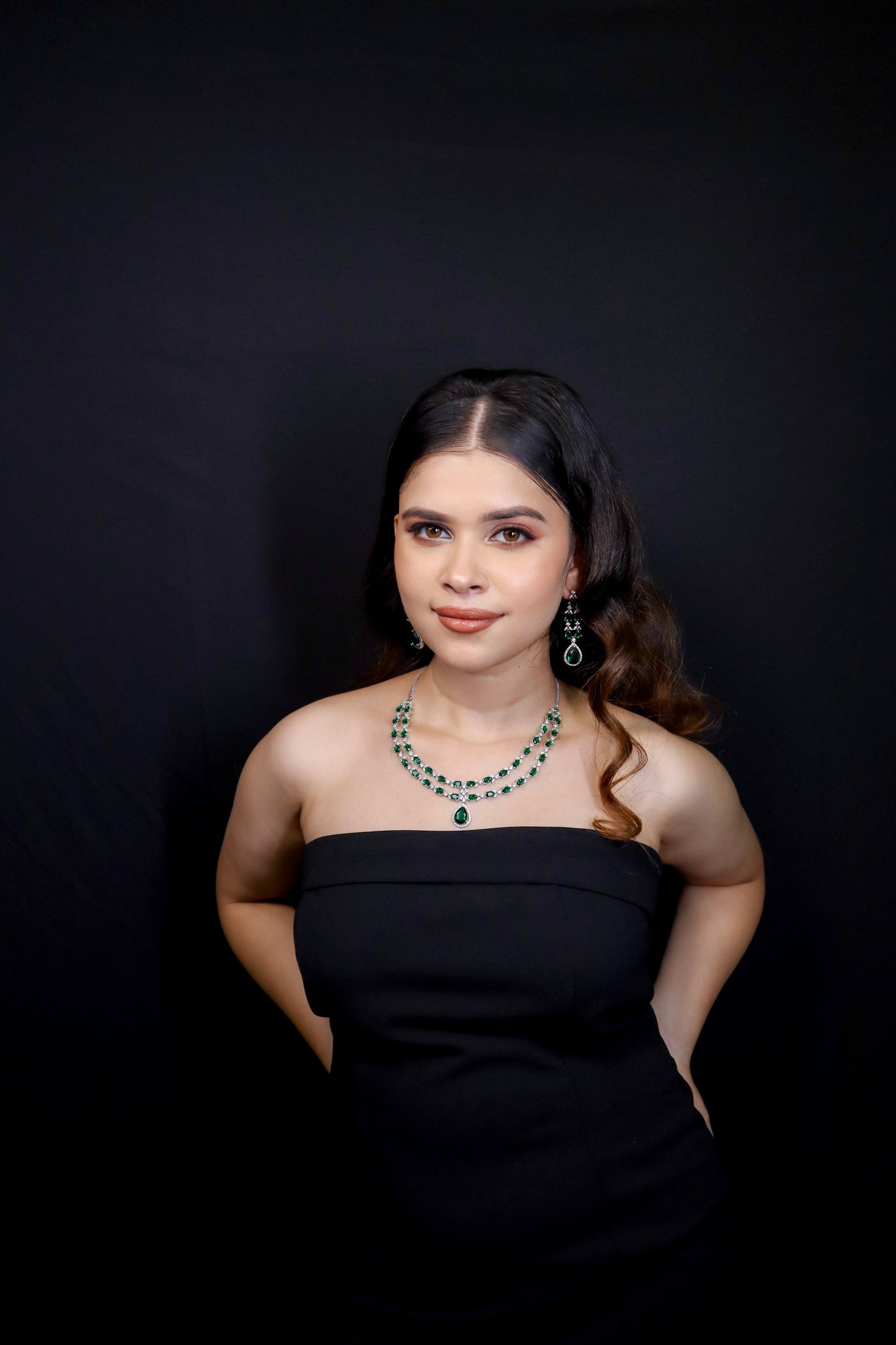 Elena Emerald Green Double Layered Necklace Set