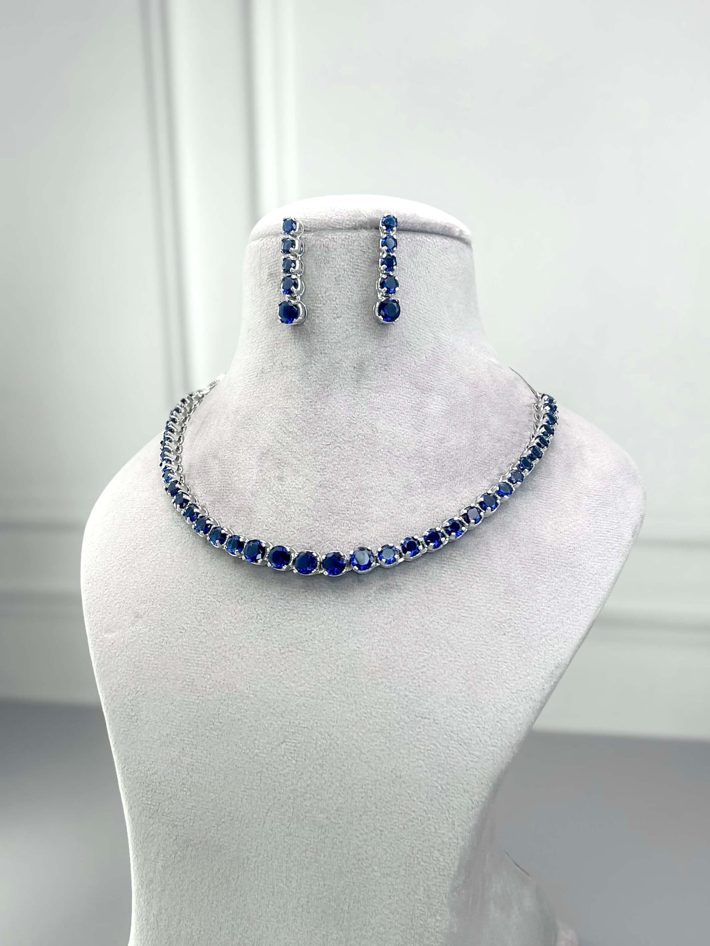 Claire Sapphire Blue AD Necklace Set
