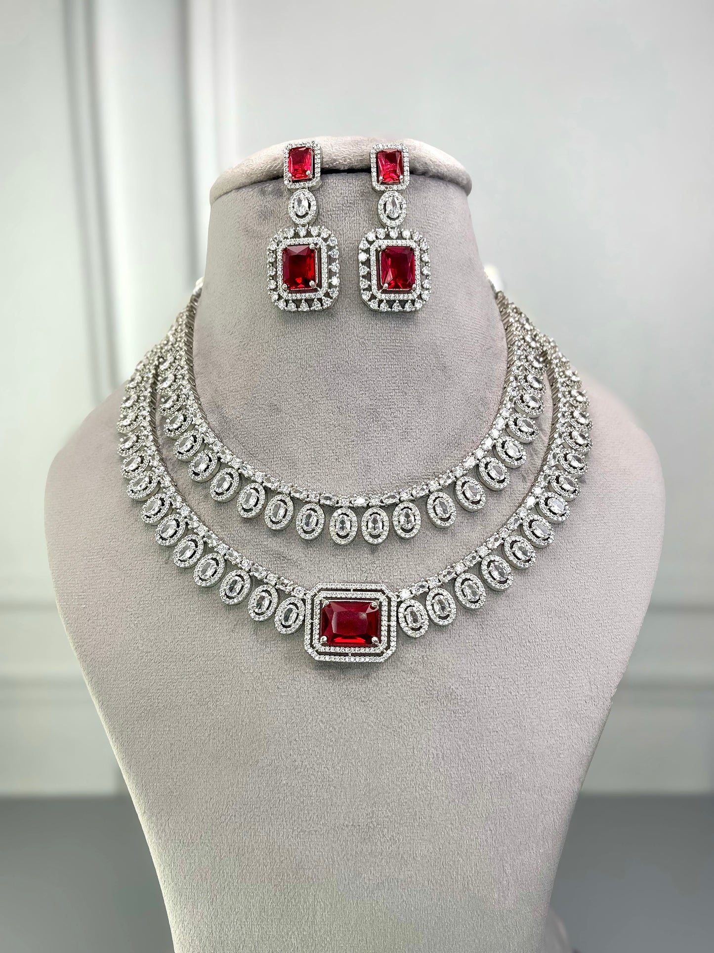 Layla Ruby Red Layered AD Necklace Set