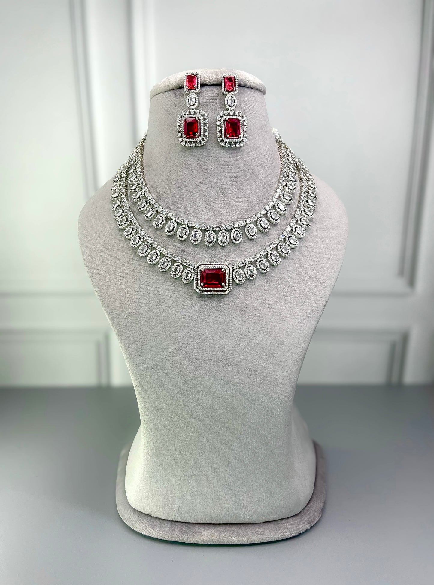 Layla Ruby Red Layered AD Necklace Set