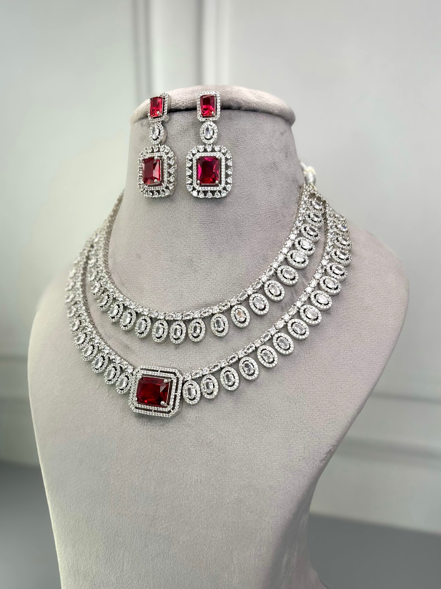 Layla Ruby Red Layered AD Necklace Set