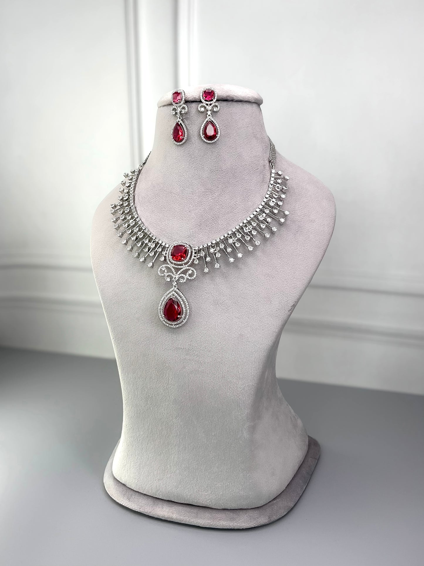 Audrey Ruby Red AD Necklace Set