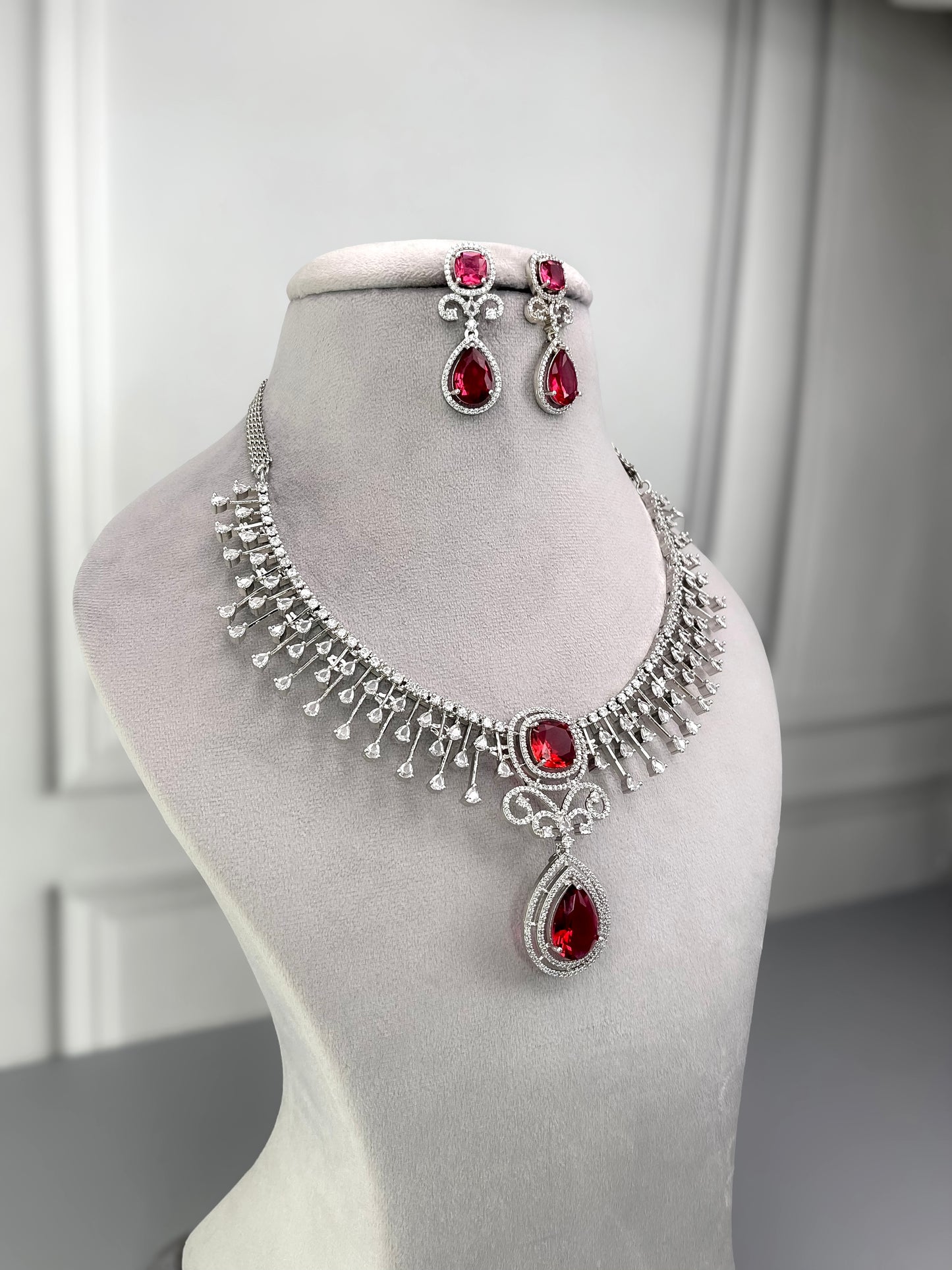 Audrey Ruby Red AD Necklace Set