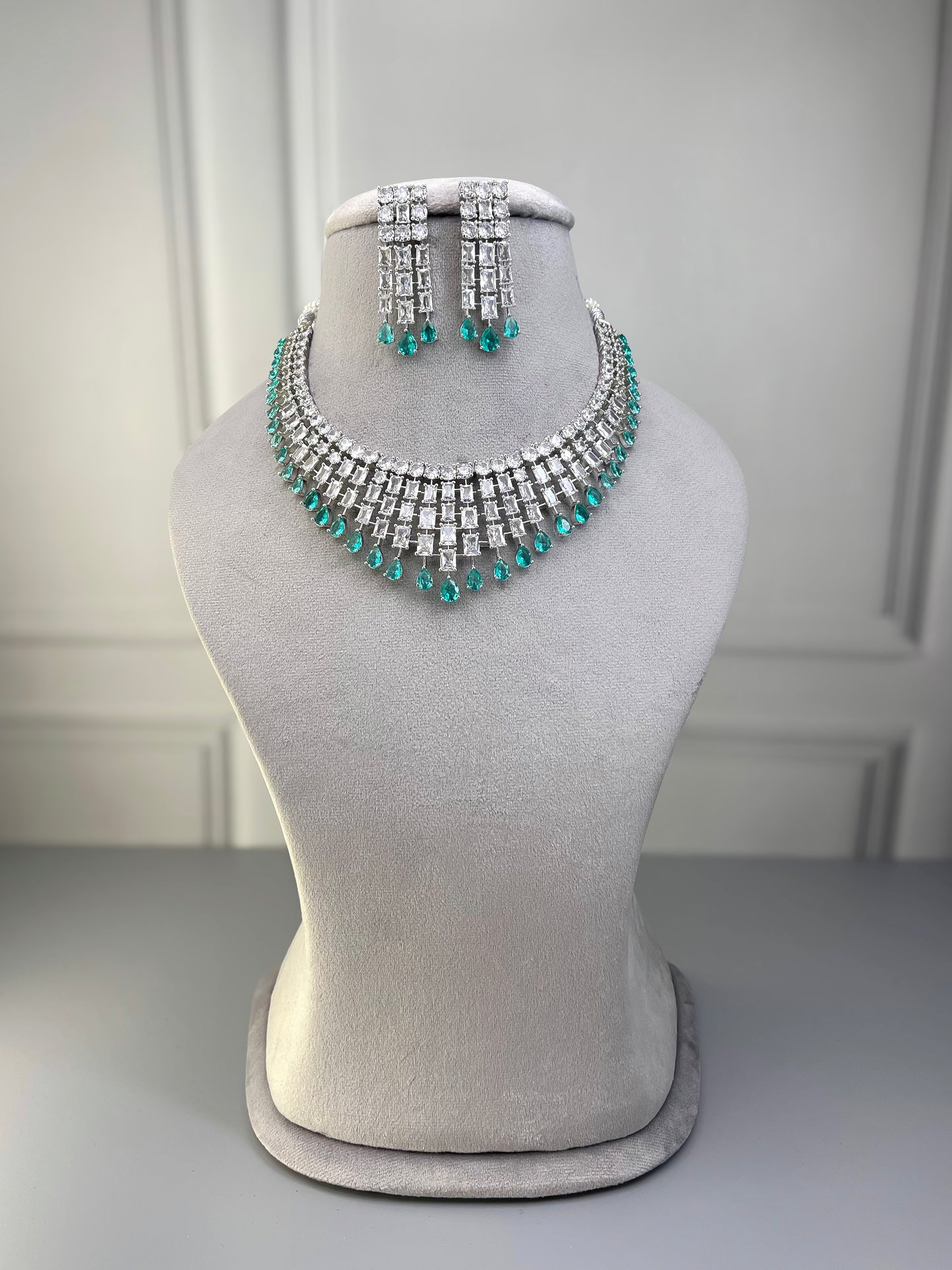 Grace Sea Green AD Necklace Set