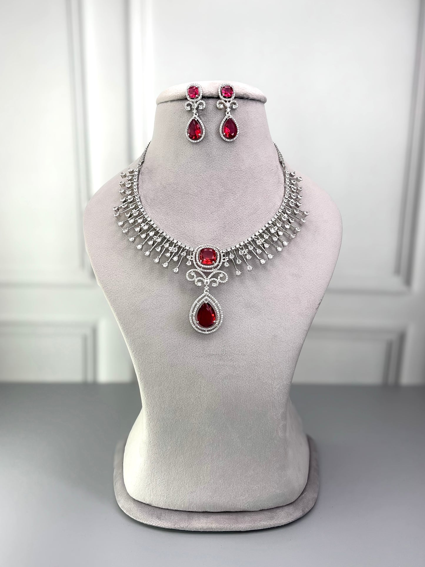 Audrey Ruby Red AD Necklace Set