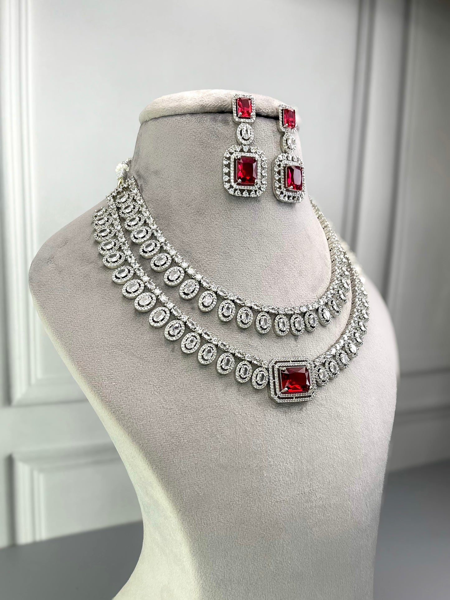 Layla Ruby Red Layered AD Necklace Set