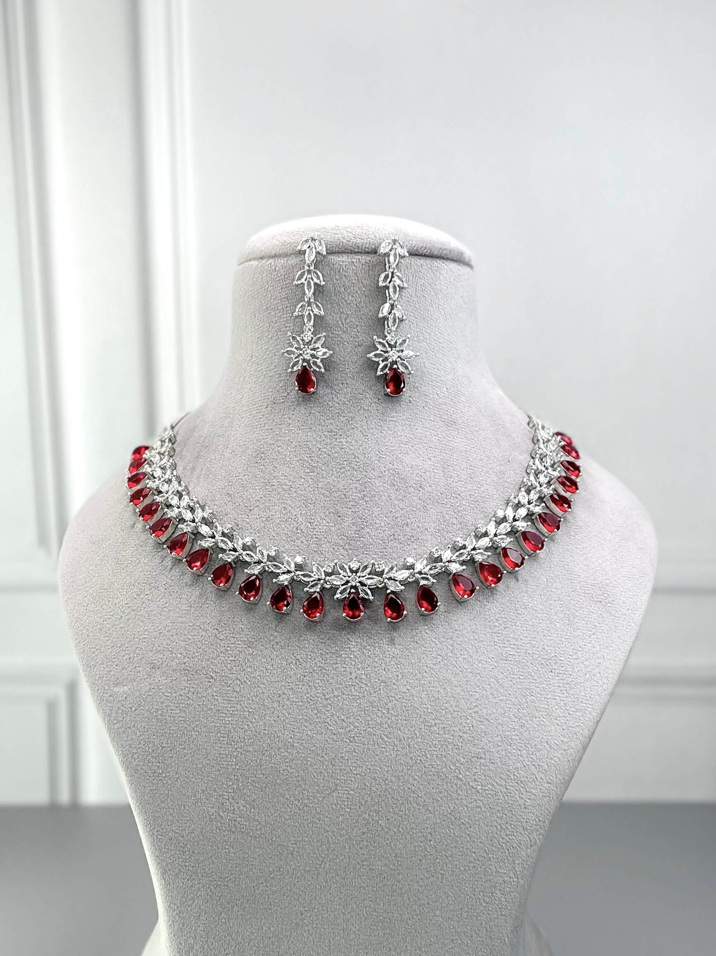 Hazel Ruby Red AD Necklace Set