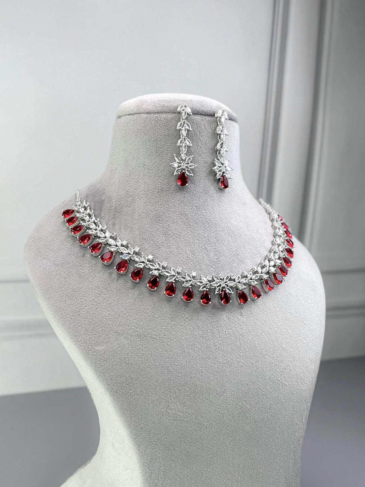 Hazel Ruby Red AD Necklace Set