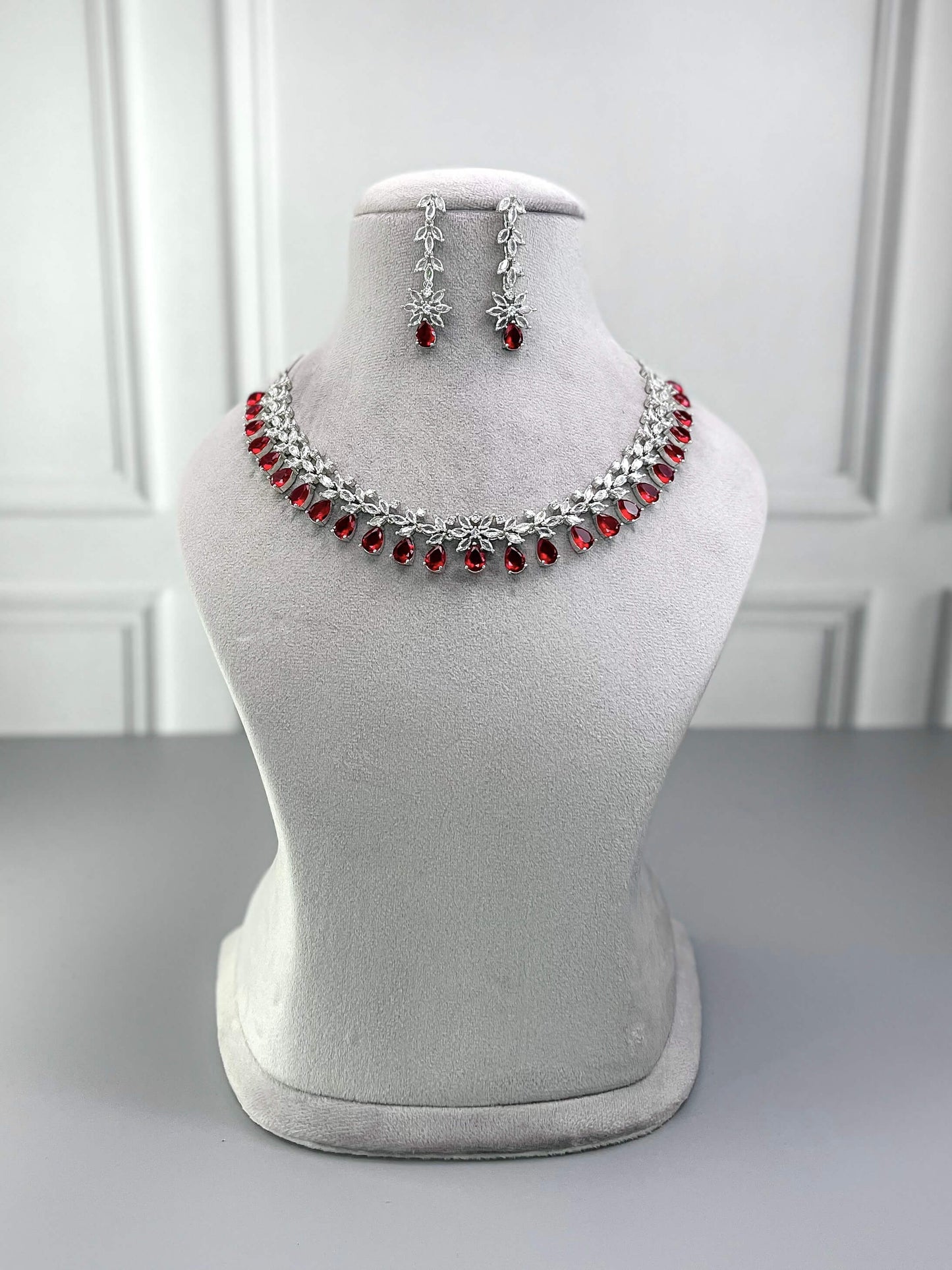 Hazel Ruby Red AD Necklace Set