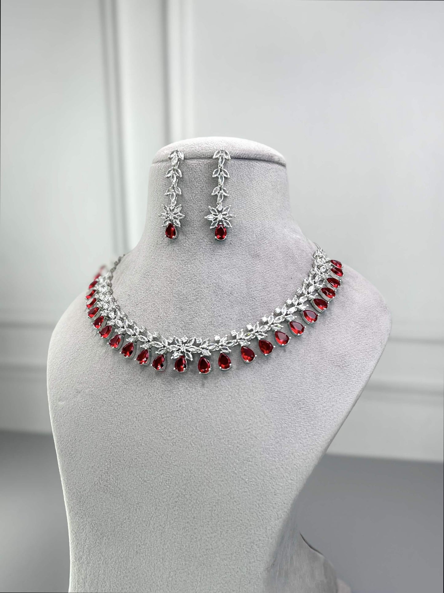 Hazel Ruby Red AD Necklace Set