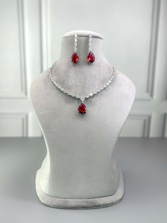 Lucy Ruby Red AD Necklace Set