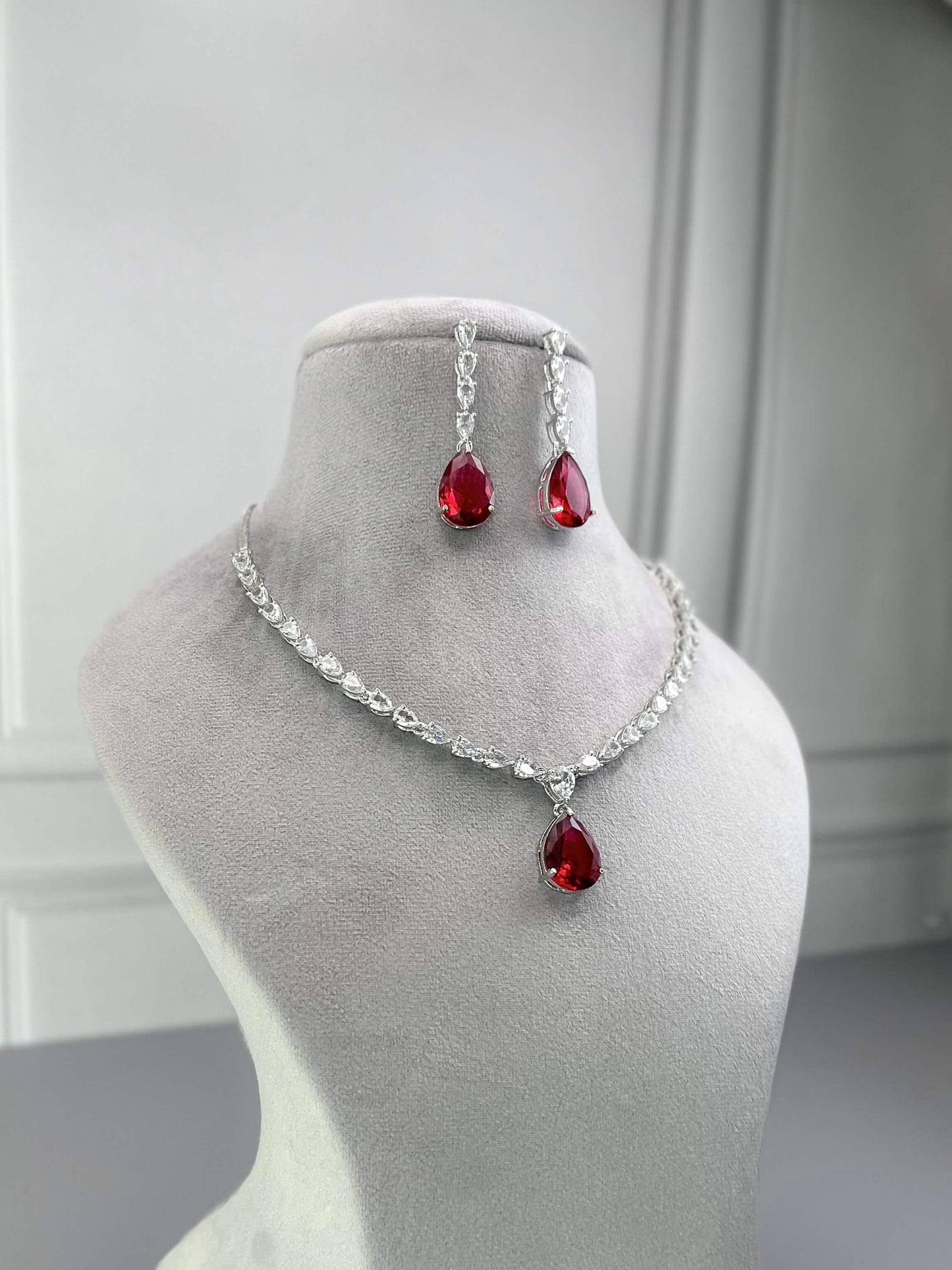 Lucy Ruby Red AD Necklace Set