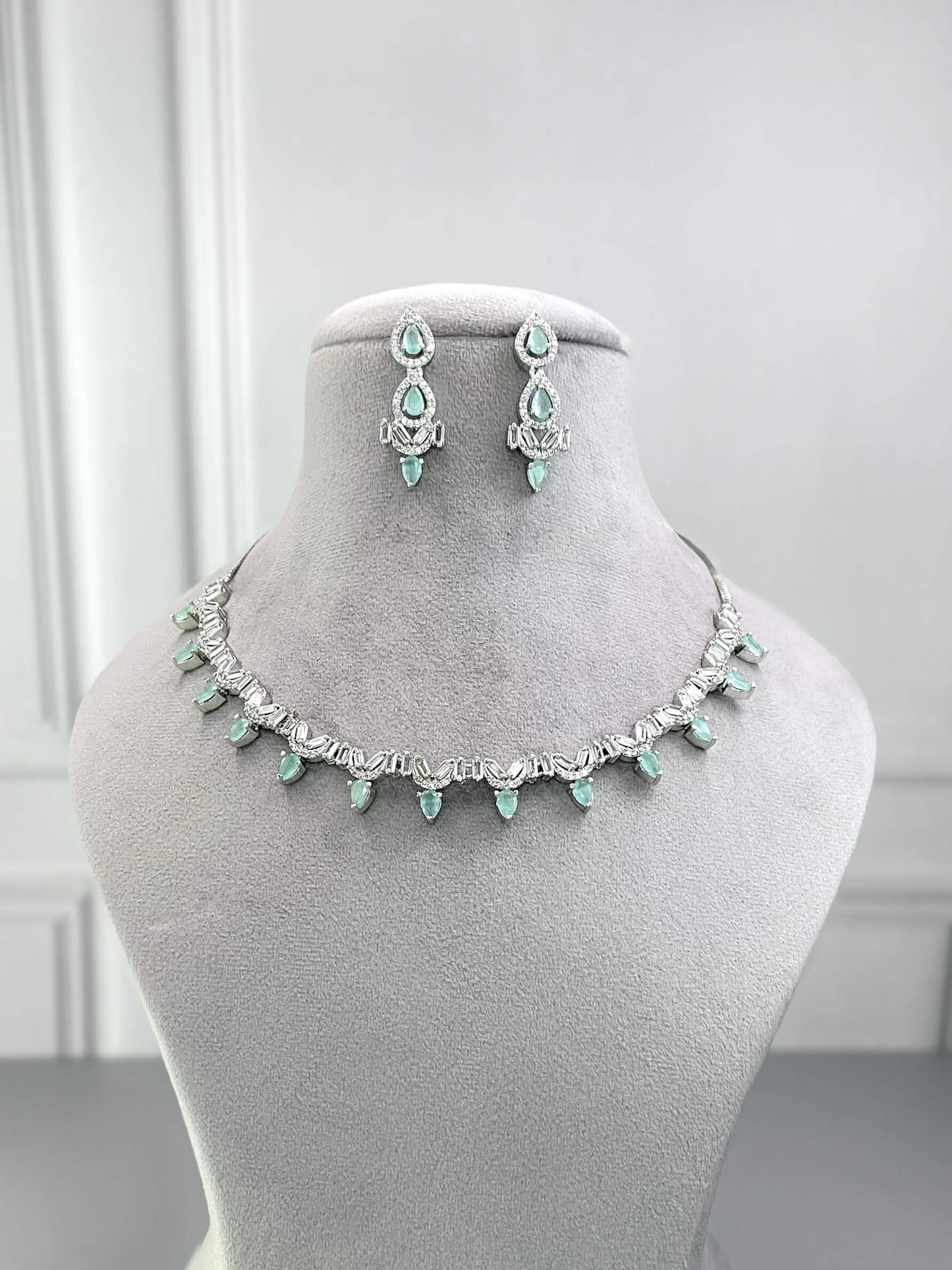 Spencer Mint Green AD Necklace Set