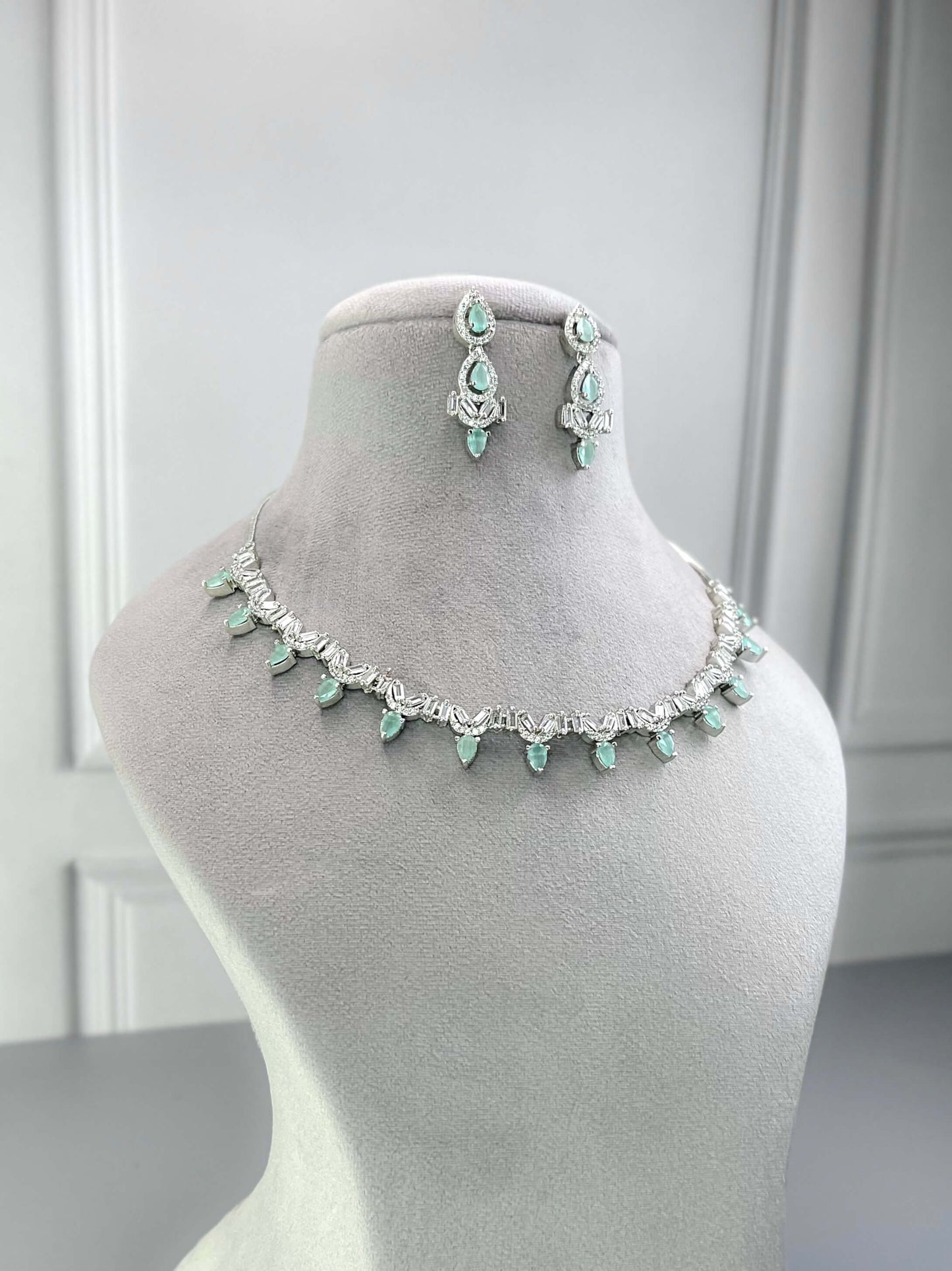 Spencer Mint Green AD Necklace Set