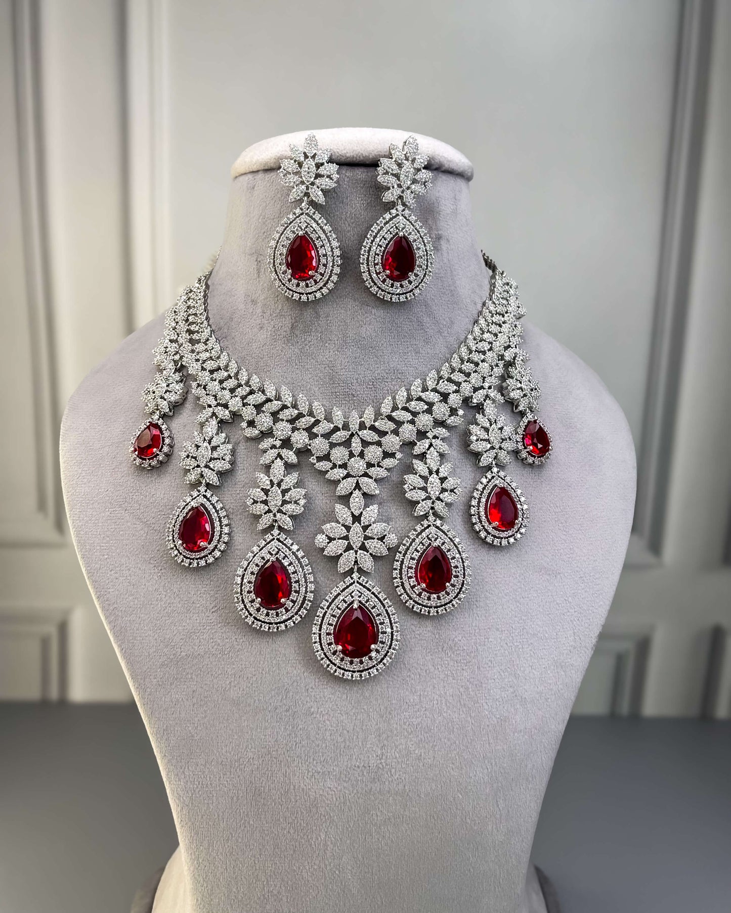 Victoria Ruby Red AD Necklace Set