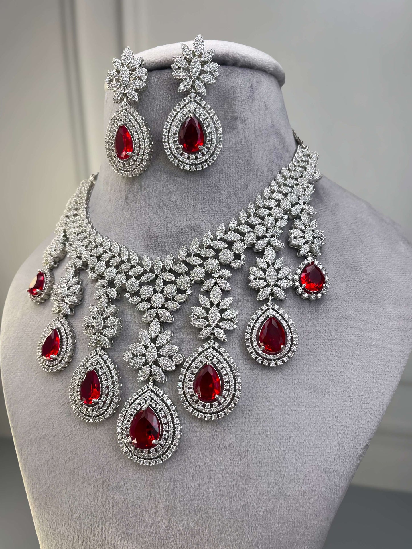 Victoria Ruby Red AD Necklace Set