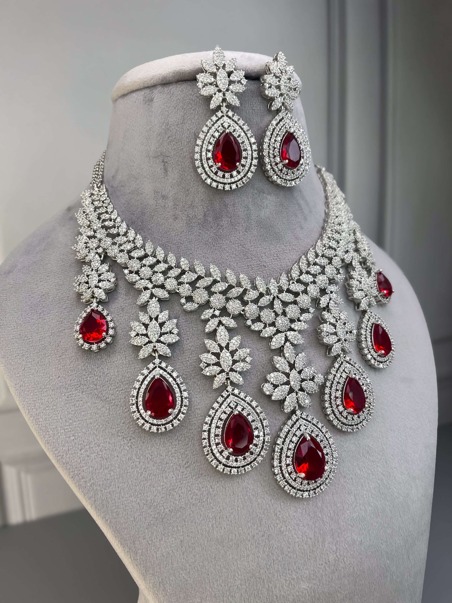 Victoria Ruby Red AD Necklace Set