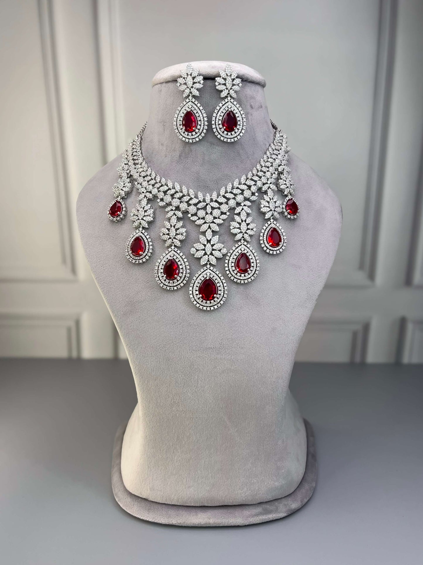 Victoria Ruby Red AD Necklace Set