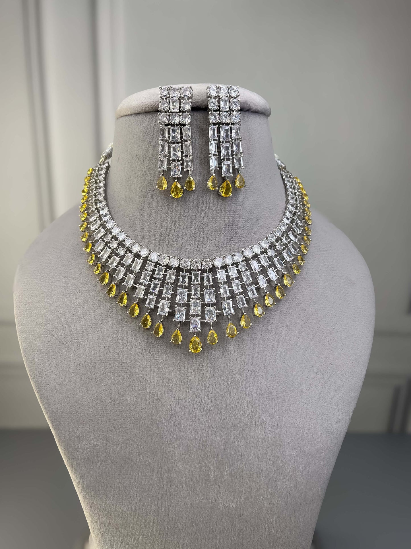 Grace Yellow AD Necklace Set