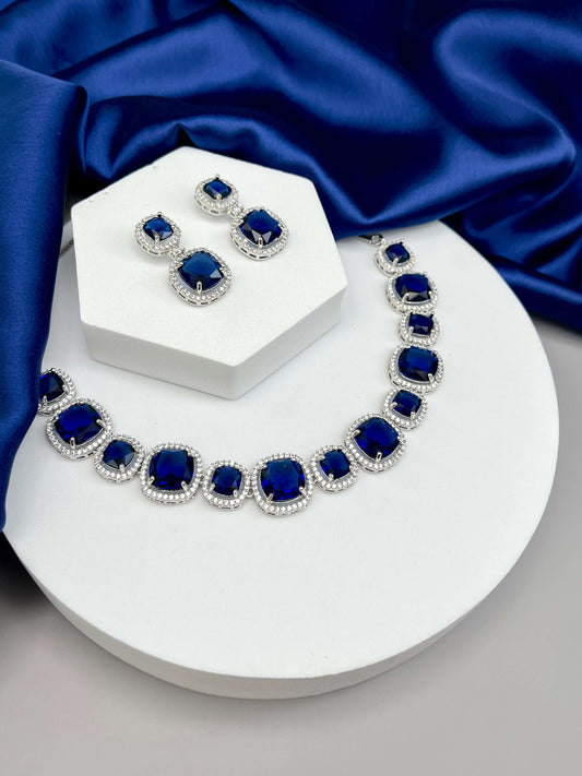 Rachel Sapphire Blue AD Necklace Set