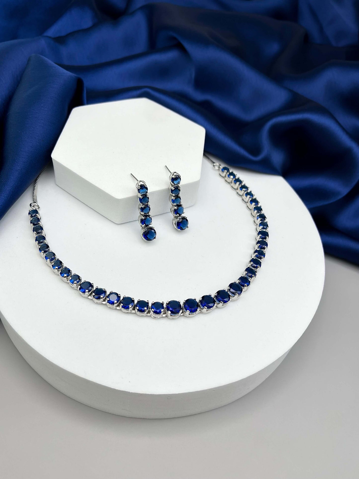 Claire Sapphire Blue AD Necklace Set