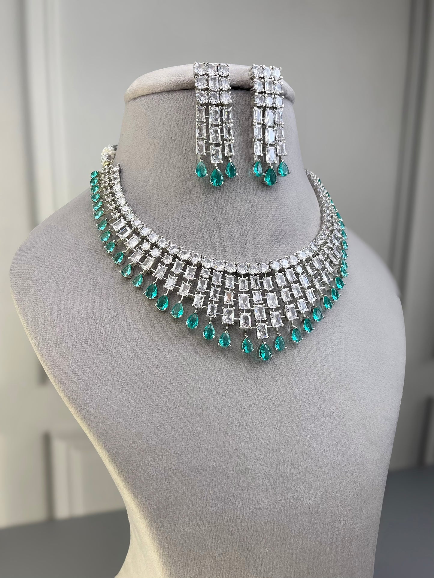 Grace Sea Green AD Necklace Set