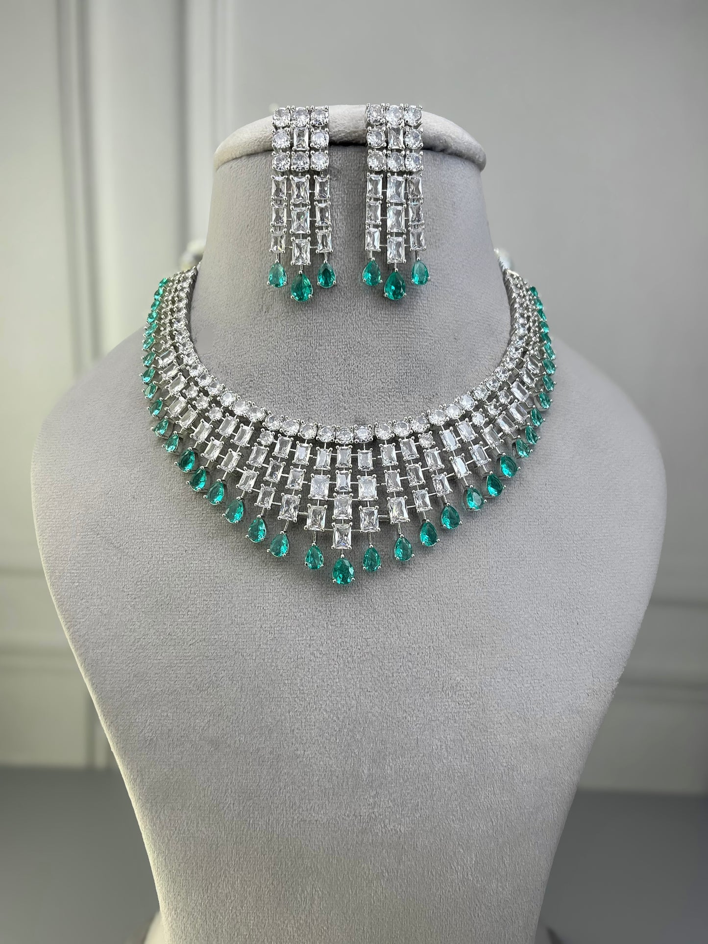 Grace Sea Green AD Necklace Set