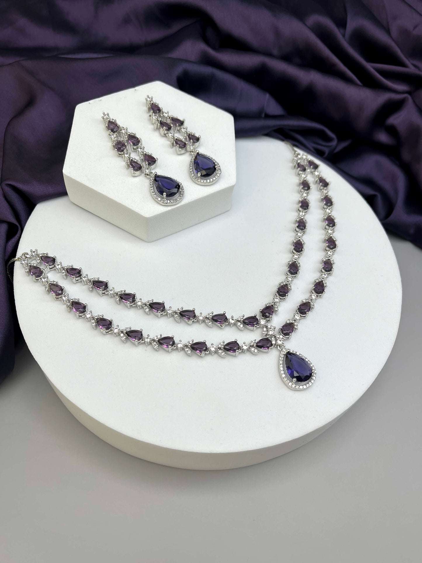 Elena Purple Double Layered Necklace Set