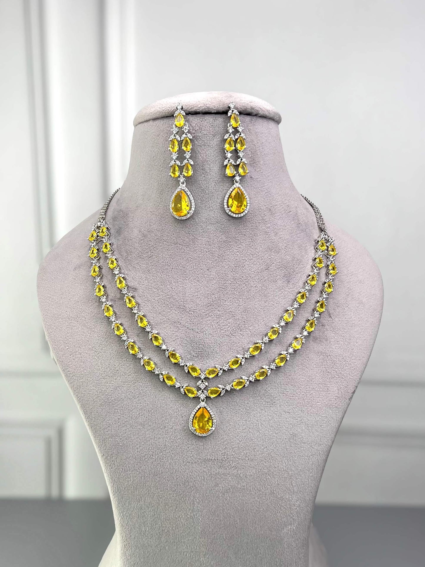 Elena Yellow Double Layered Necklace Set