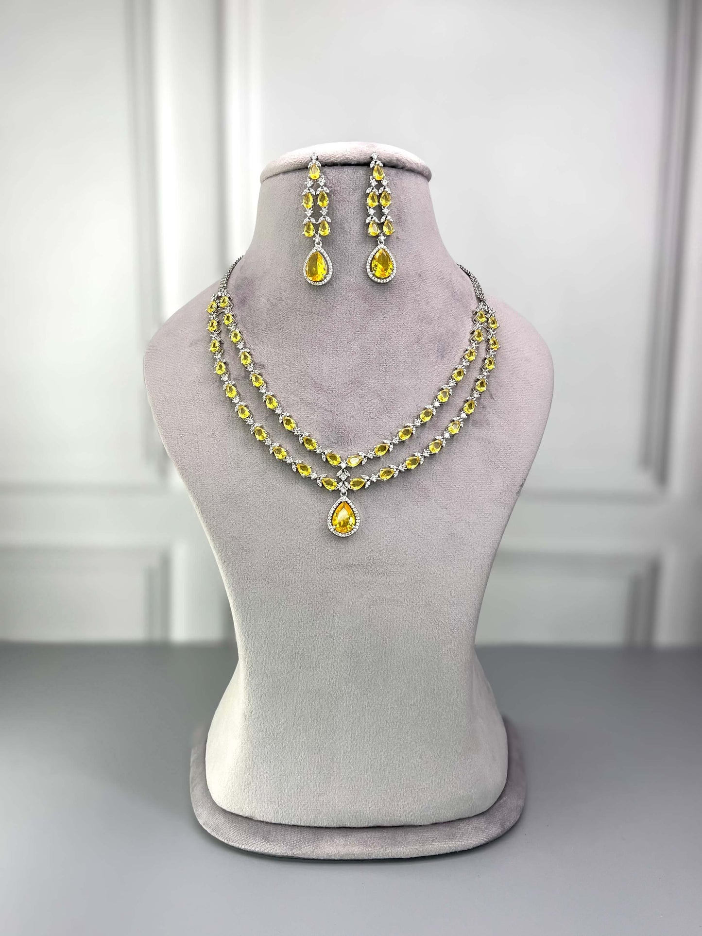 Elena Yellow Double Layered Necklace Set