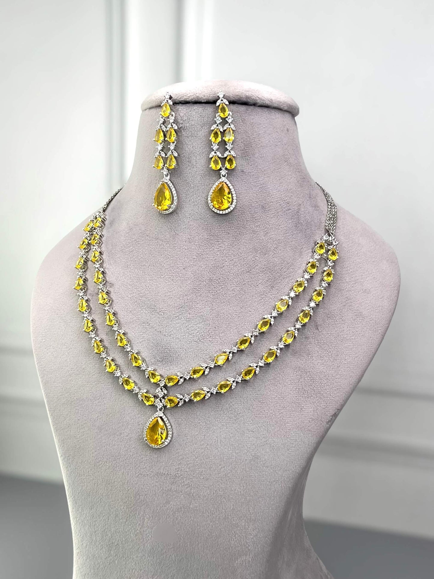 Elena Yellow Double Layered Necklace Set