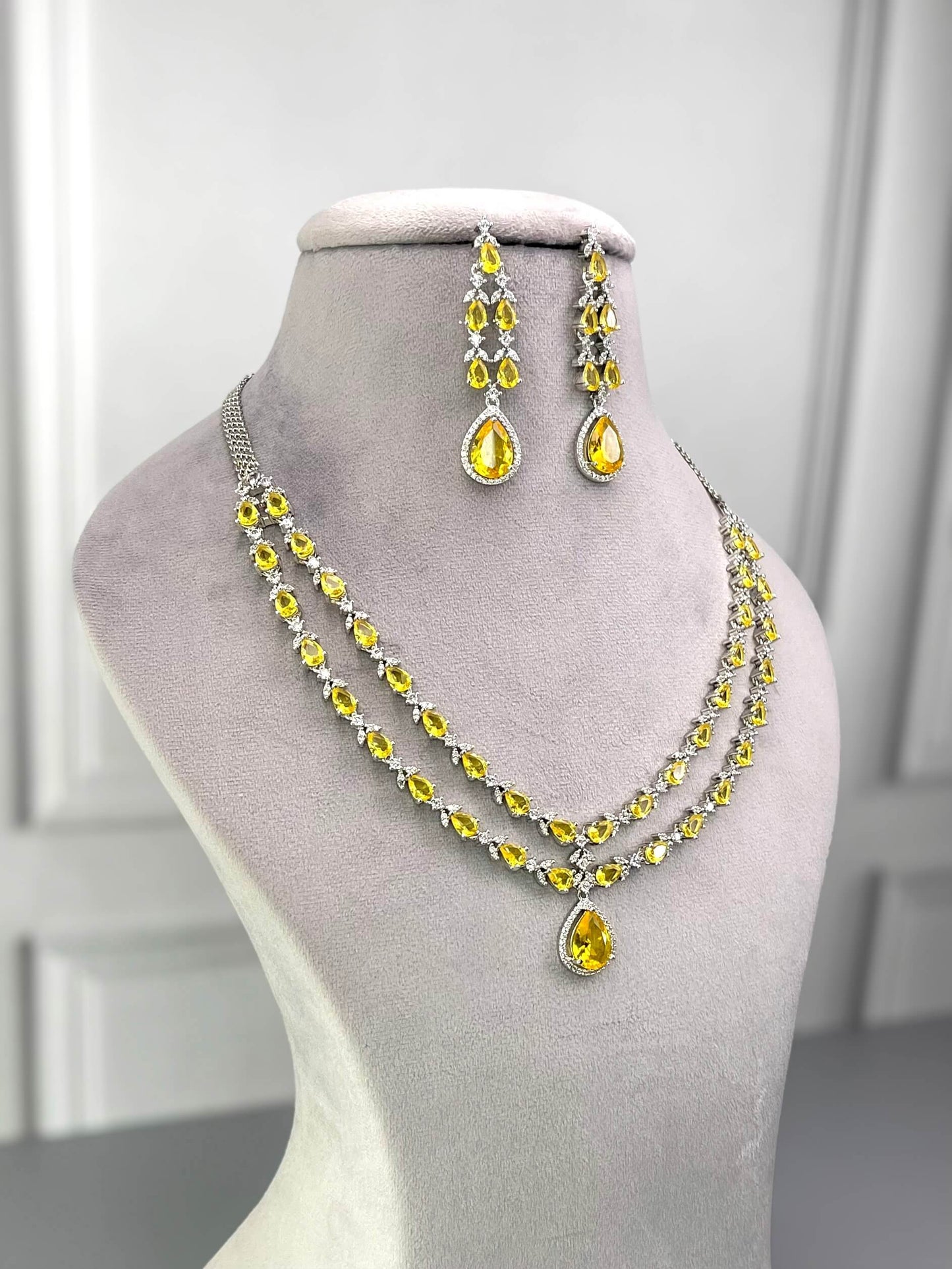 Elena Yellow Double Layered Necklace Set