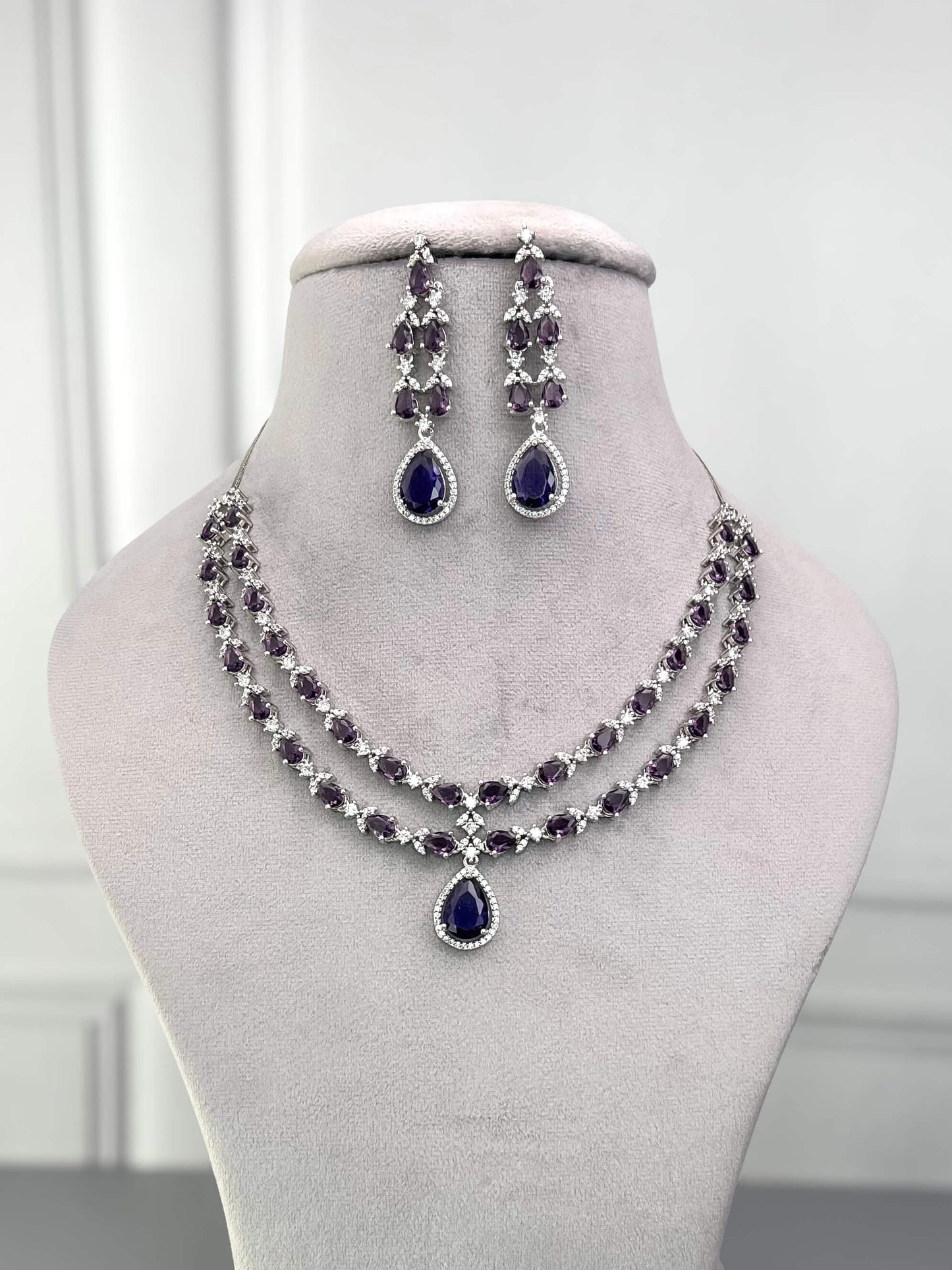 Elena Purple Double Layered Necklace Set