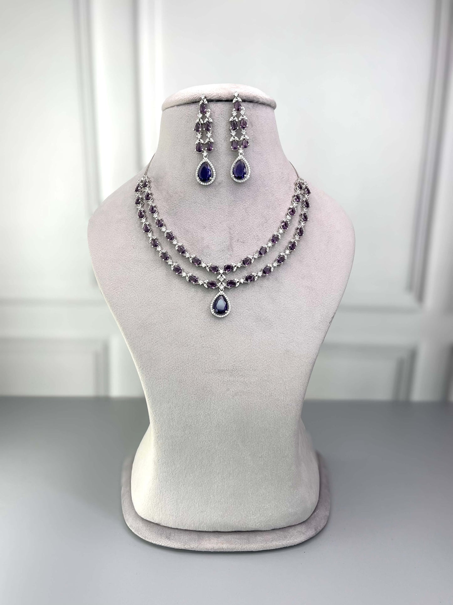 Elena Purple Double Layered Necklace Set