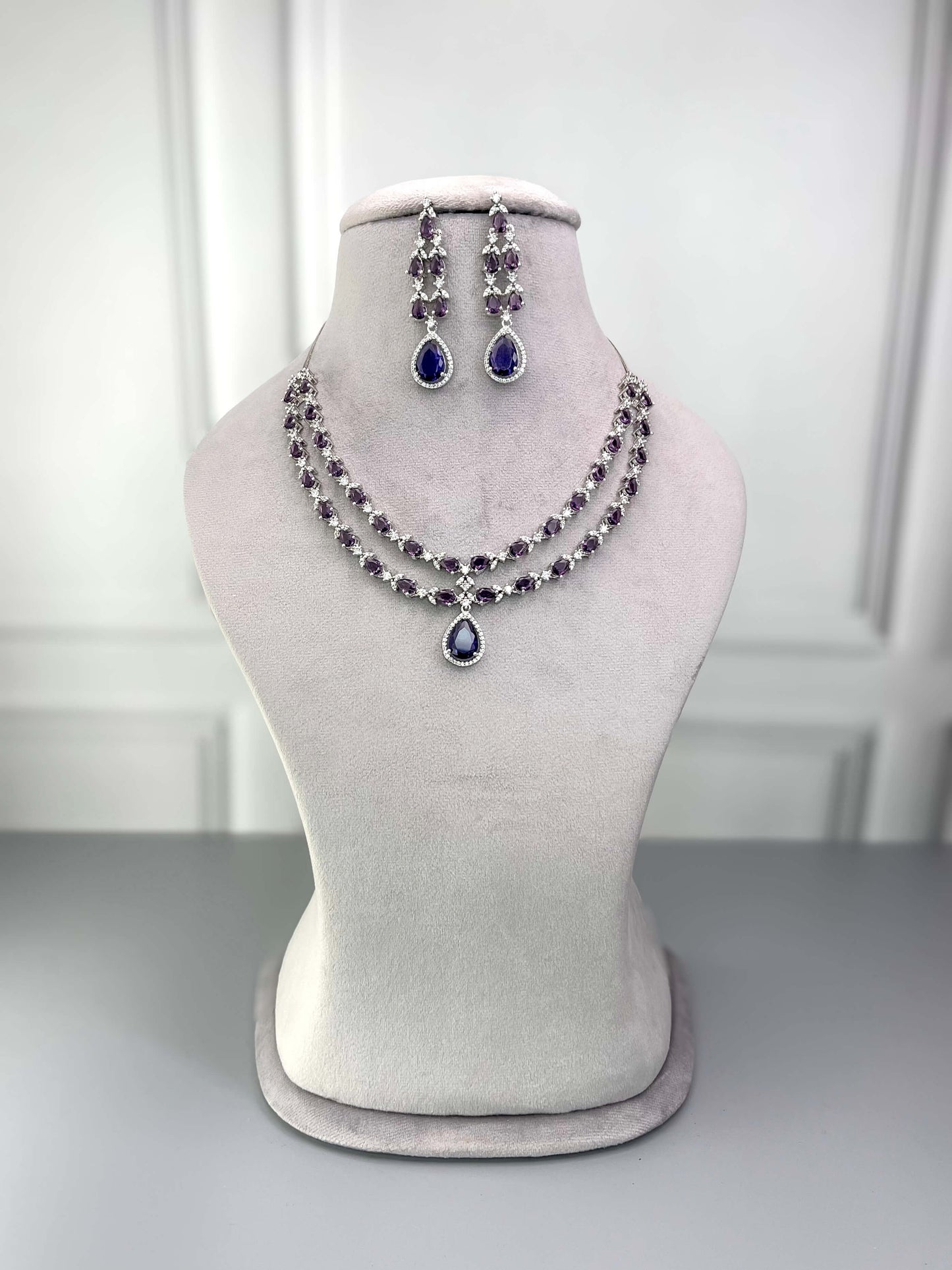 Elena Purple Double Layered Necklace Set