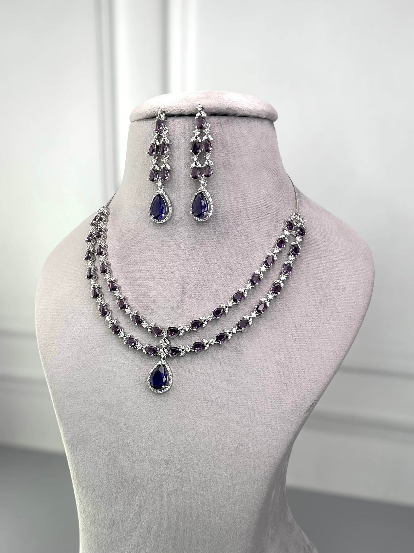 Elena Purple Double Layered Necklace Set