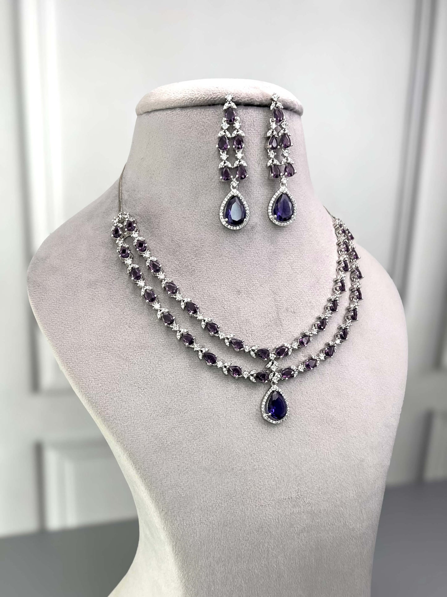 Elena Purple Double Layered Necklace Set