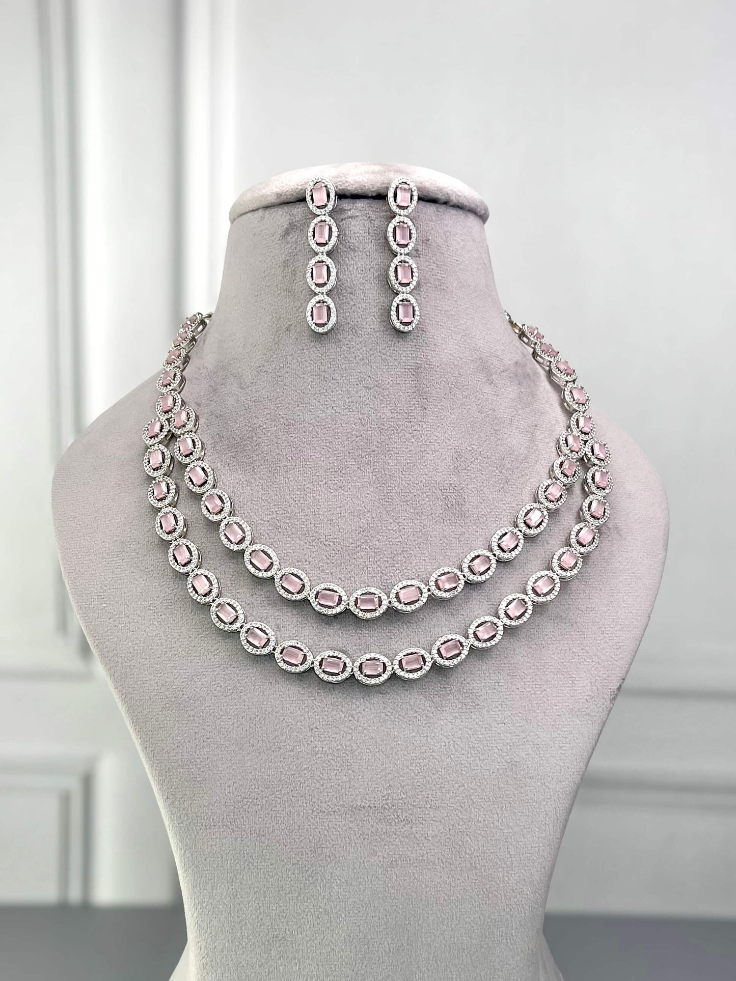 Olivia Pink Layered AD Necklace Set