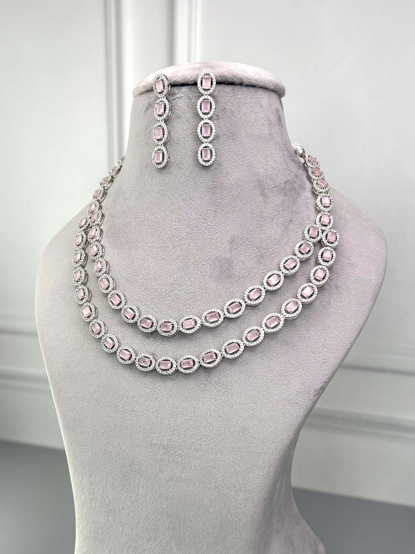 Olivia Pink Layered AD Necklace Set