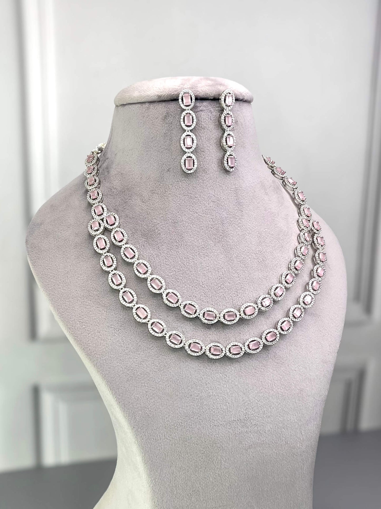 Olivia Pink Layered AD Necklace Set