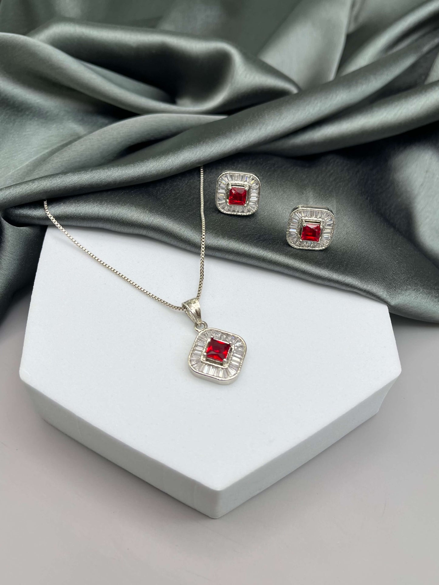 Lexi Ruby Red Pendant Set