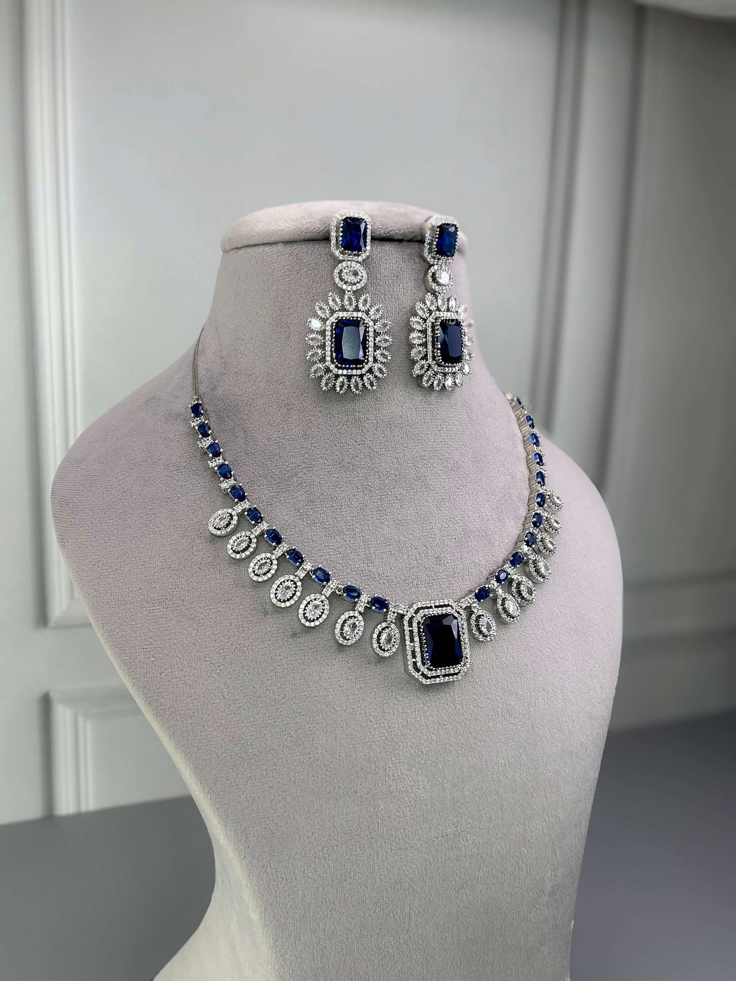 Sophia Sapphire Blue AD Necklace Set