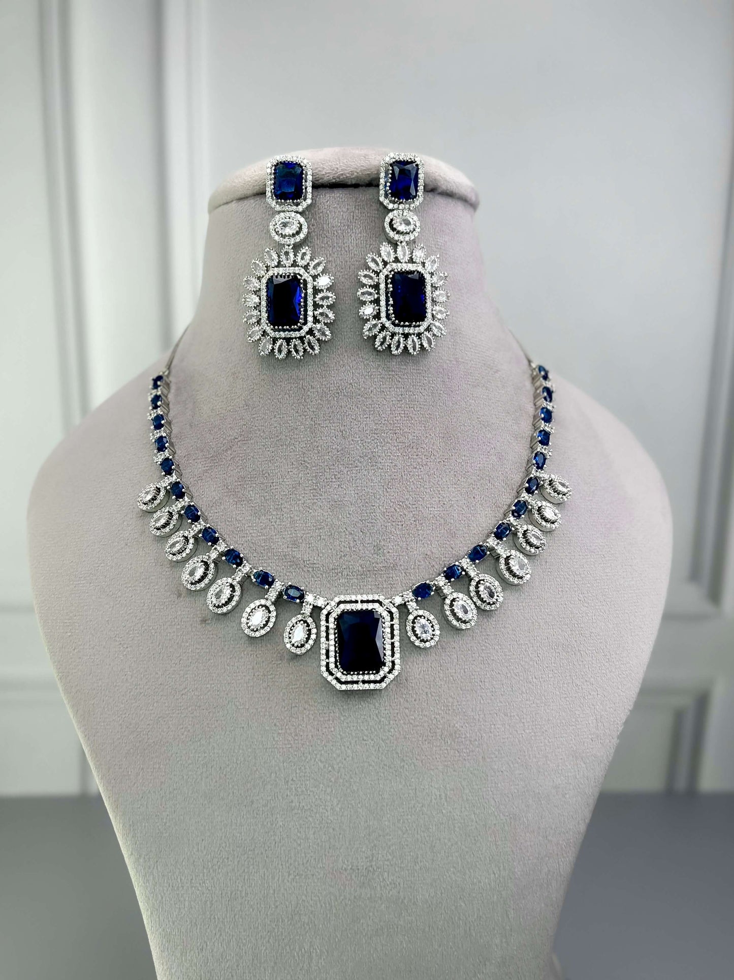 Sophia Sapphire Blue AD Necklace Set