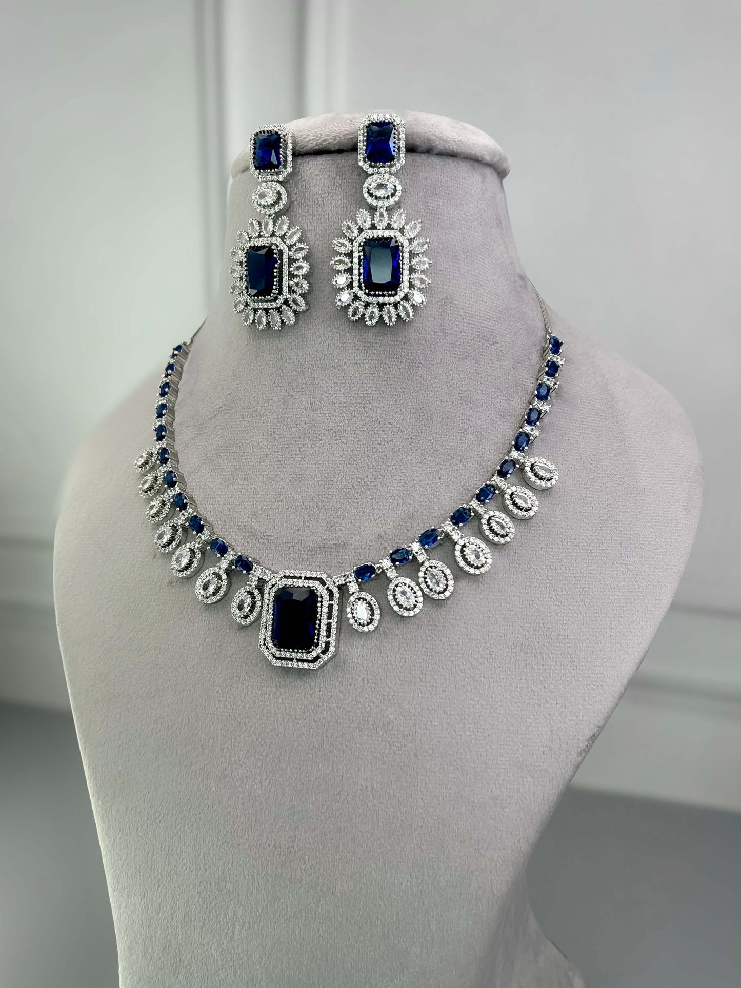 Sophia Sapphire Blue AD Necklace Set