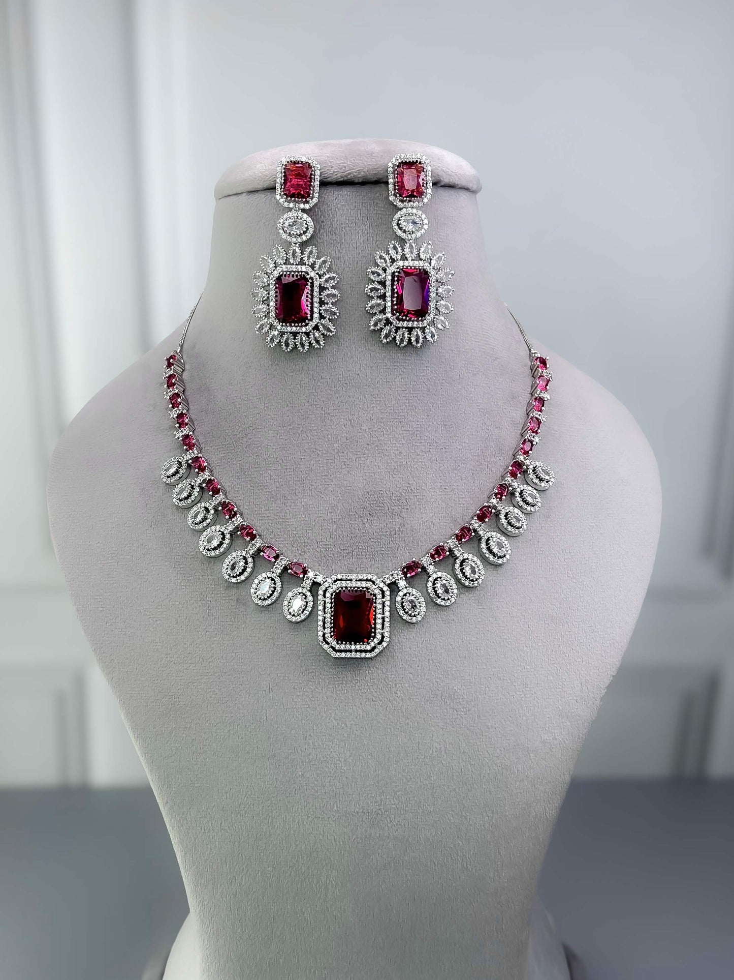 Sophia Ruby Red AD Necklace Set