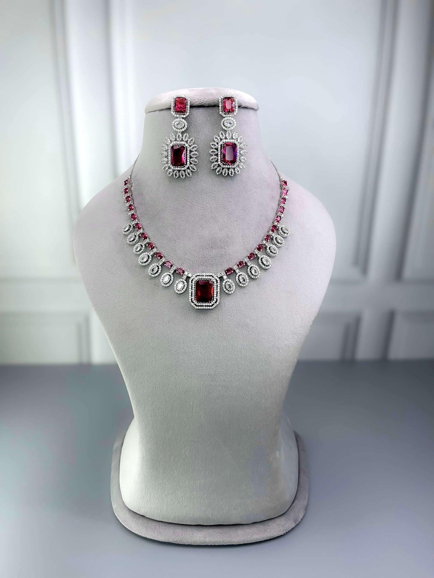 Sophia Ruby Red AD Necklace Set