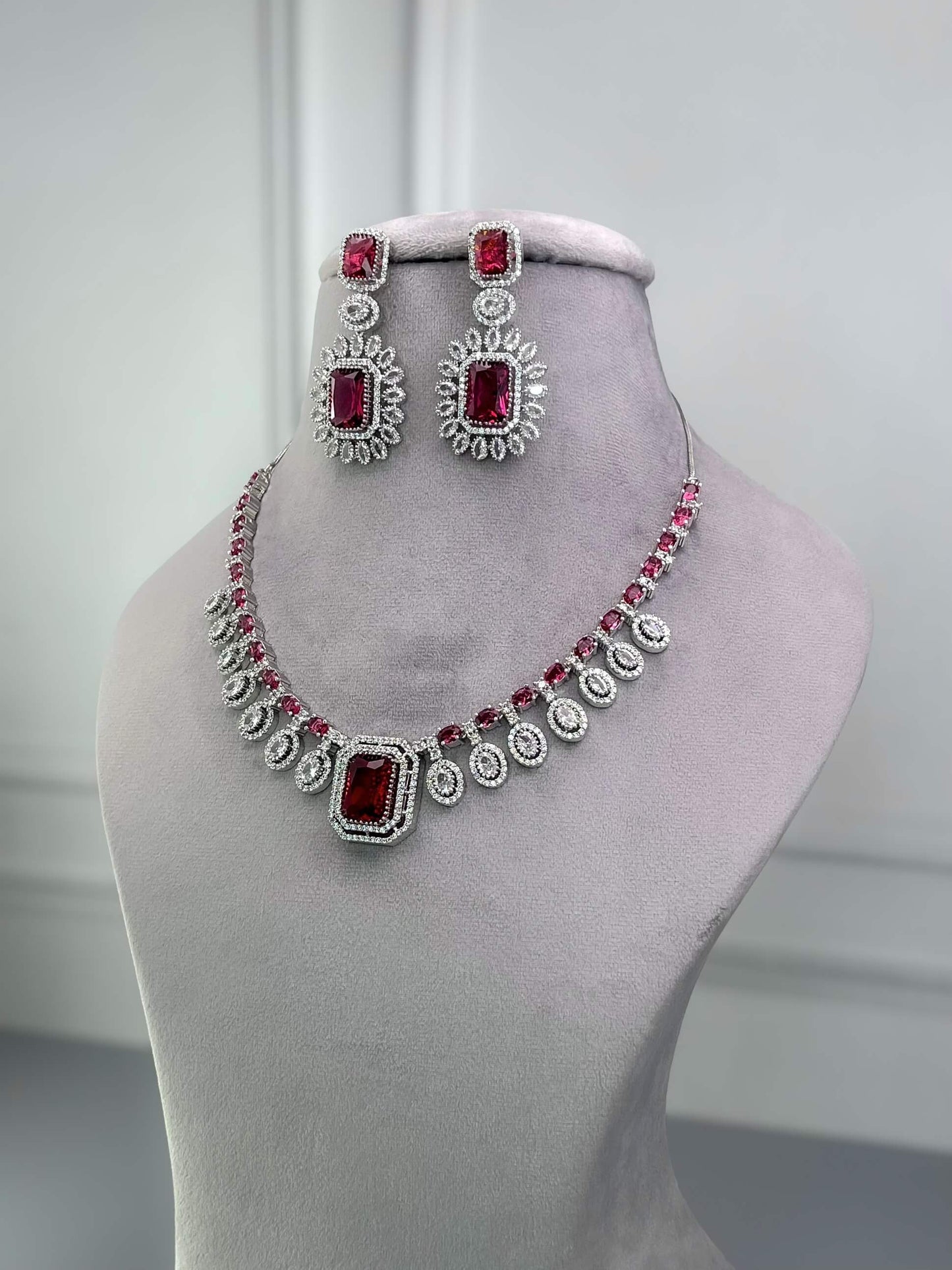 Sophia Ruby Red AD Necklace Set