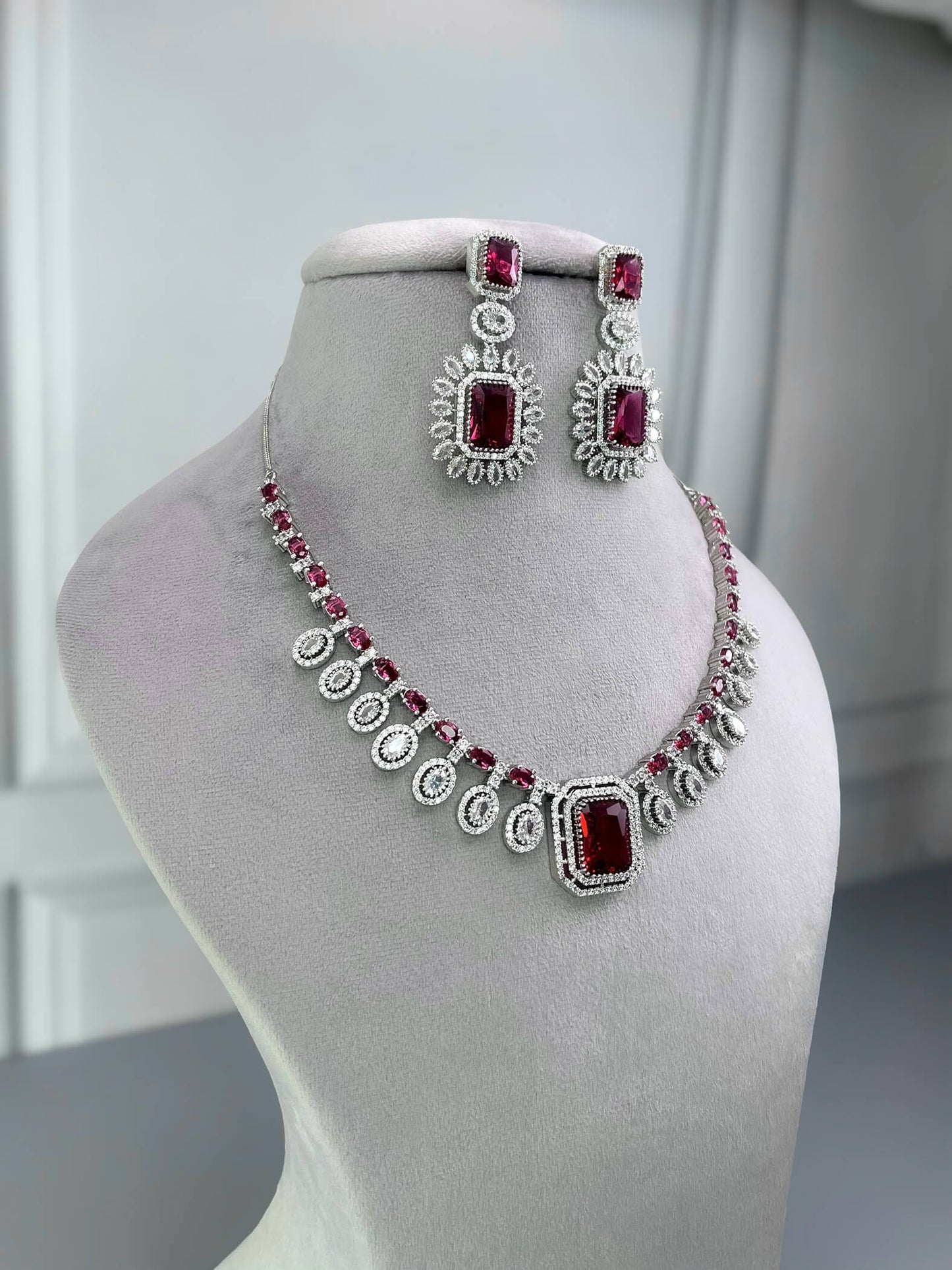 Sophia Ruby Red AD Necklace Set