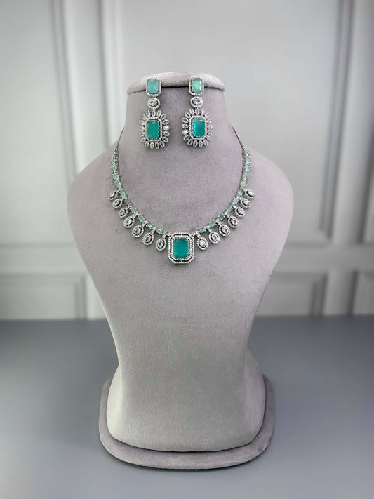 Sophia Mint Green AD Necklace Set