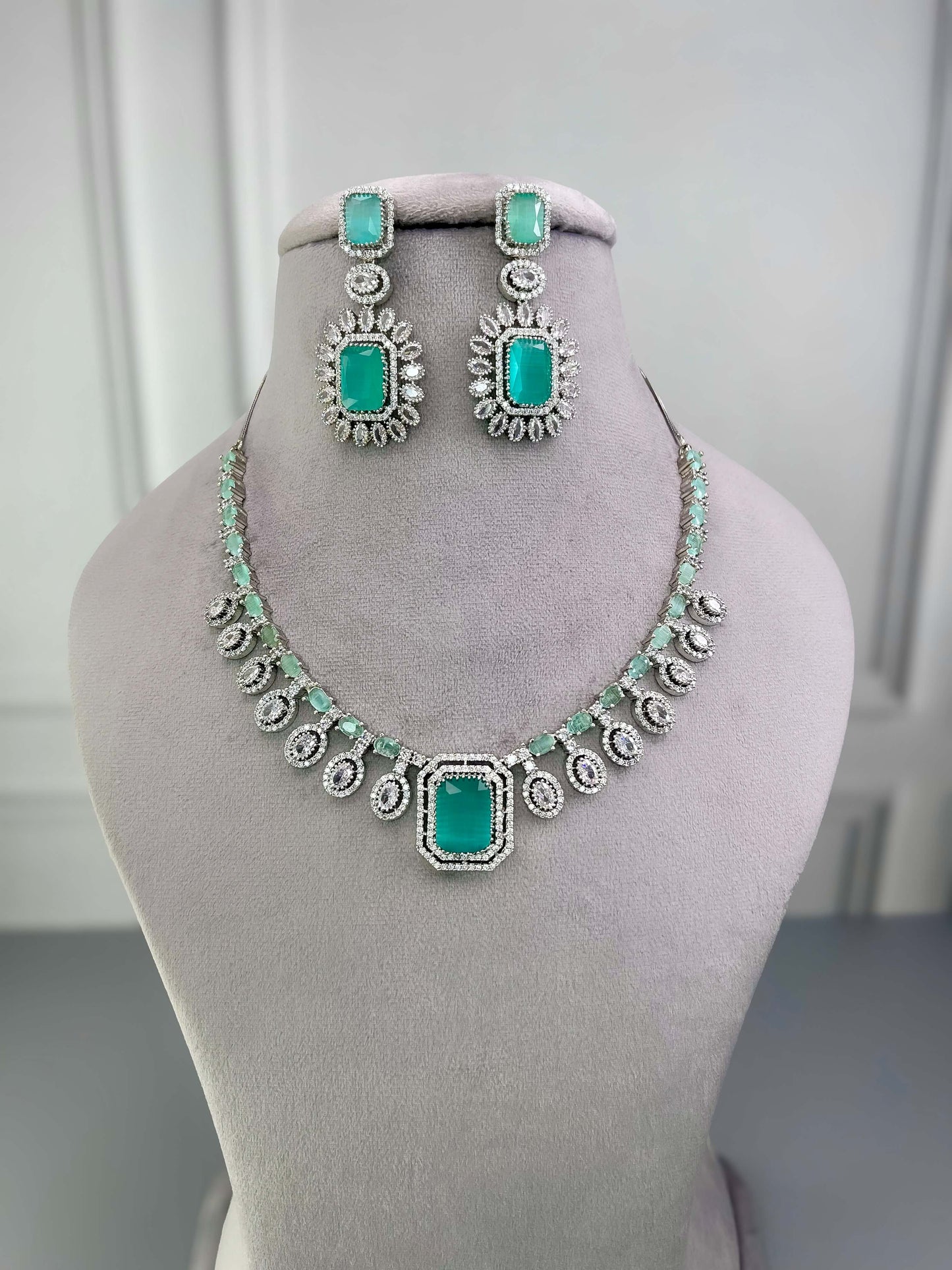 Sophia Mint Green AD Necklace Set